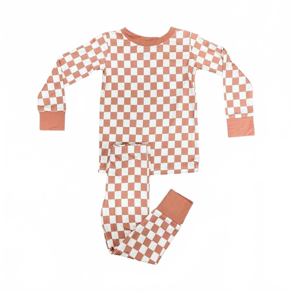 NEW IN MY JAMMERS boys long sleeve two piece pajama set in terracotta check